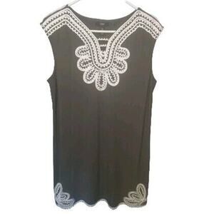 Alfani Olive Green Sheath Dress Petite L Ivory Trim Design Bohemian Retro Career